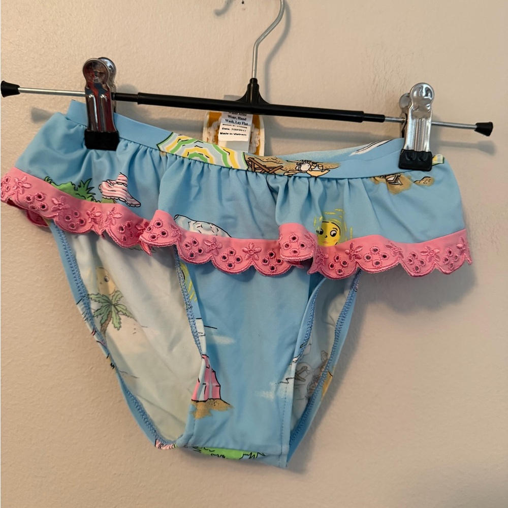 The Beaufort Bonnet Company Beach Themed Blue & Pink Ruffle Bikini Bottoms